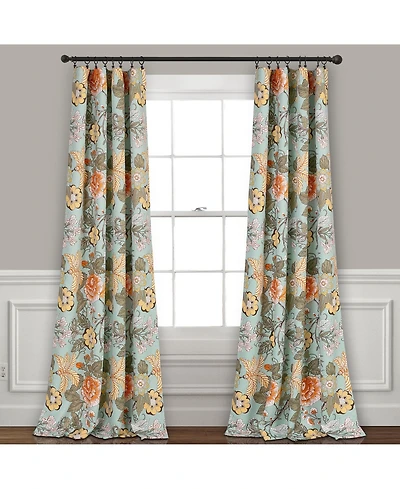 Lush Decor Sydney Light Filtering Window Curtain Panels, Pair, 52" W x 95" L, Blue & Green Drapes - Floral Curtains for Bedroom