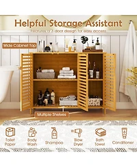 Volenca 3-Door Bamboo Bathroom Cabinet with Shelves, Freestanding Storage Organizer