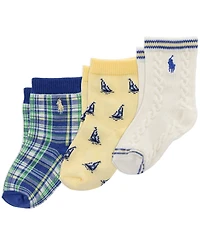 Polo Ralph Lauren Baby Boys' Sailing Cable Knit Socks, 3-Pack