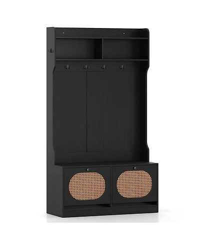 Slickblue Entryway 4-in-1 Hall Tree with Coat Rack and Flip Drawers