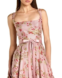 Mac Duggal Petite Pink Floral Brocade Square-Neck Midi Dress
