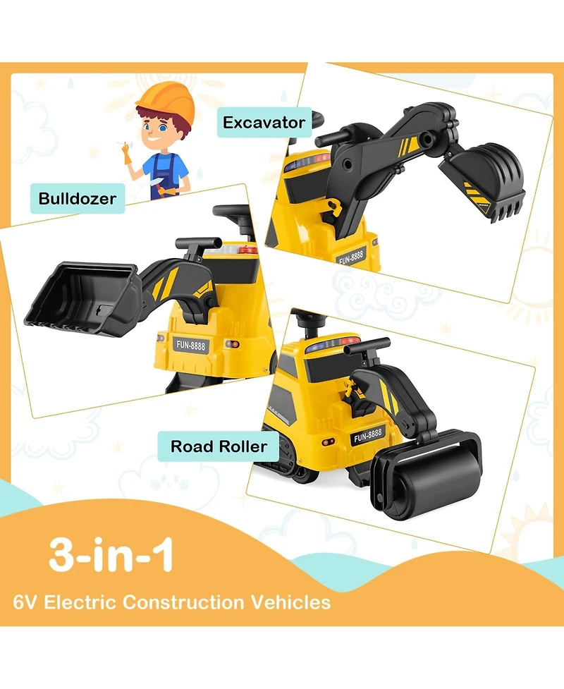 Mecale 6V Ride on Tractor 3-in-1 Electric Excavator with Adjustable Arms and Music