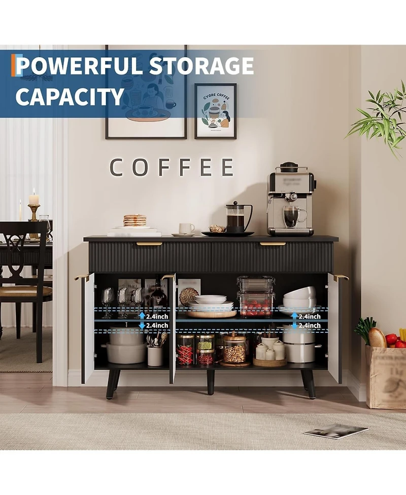 gaomon 47" Fluted Sideboard Buffet Cabinet with Doors Drawers Storage