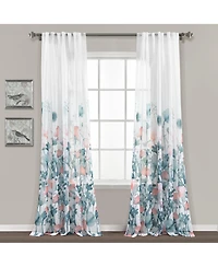 Lush Decor Zuri Flora Sheer Window Curtain Panels Pair 38"W x 84"L Blue & Coral - Sheer Curtains for Living Room