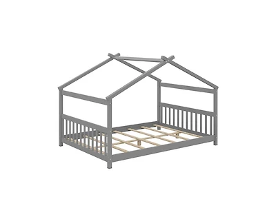 Slickblue Montessori Full Floor Bed with House Frame and Headboard