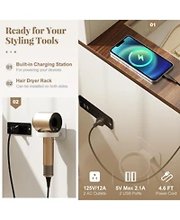 Volenca Farmhouse Vanity Desk with Lighted Mirror, Makeup Dressing Table