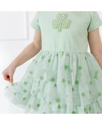 Sweet Wink Baby Girls Flocked Shamrock St. Patrick's Day Tiered Short Sleeve Tutu Dress