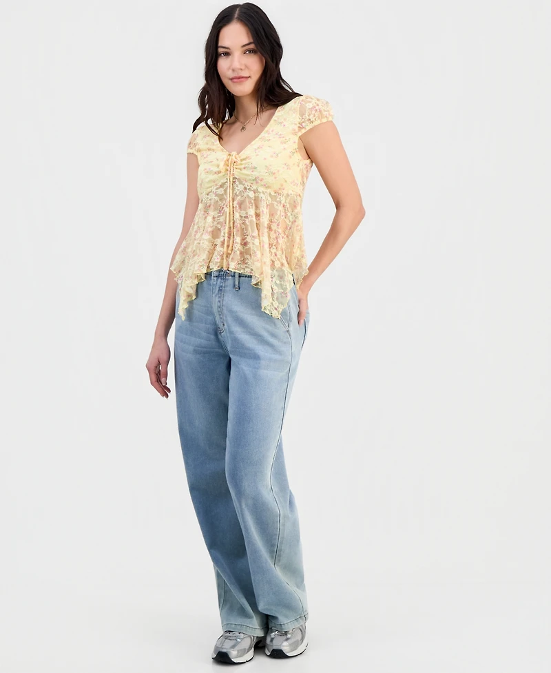 Madden Girl Juniors Lace Hanky-Hem Top