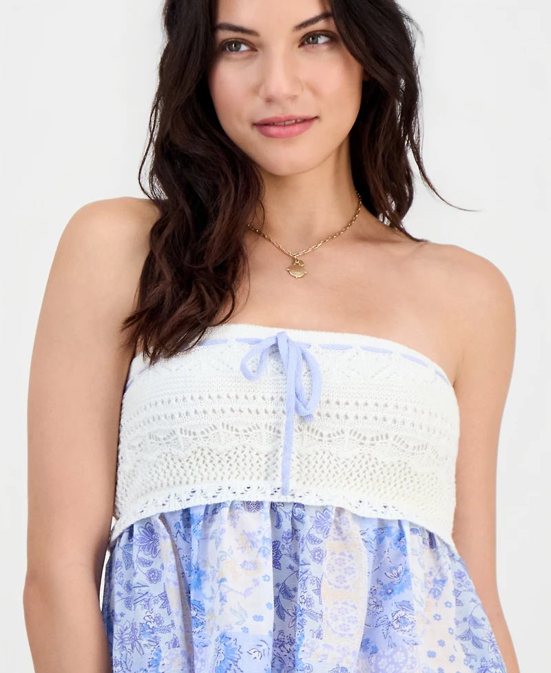 Madden Girl Juniors' Printed Peplum Sweater Tube Top