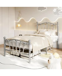 gaomon Twin Metal Bed Frame, Platform Bed with Heart-Shaped Headboard & Footboard, Heavy-Duty for Girls, Grey
