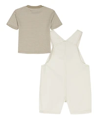 Calvin Klein Baby Boys' Crewneck Top and Denim Shortalls, 2-Piece Set