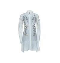 Pre-Owned Roberto Cavalli Women's White Brasso Feather Print Cotton Shirt Dress
