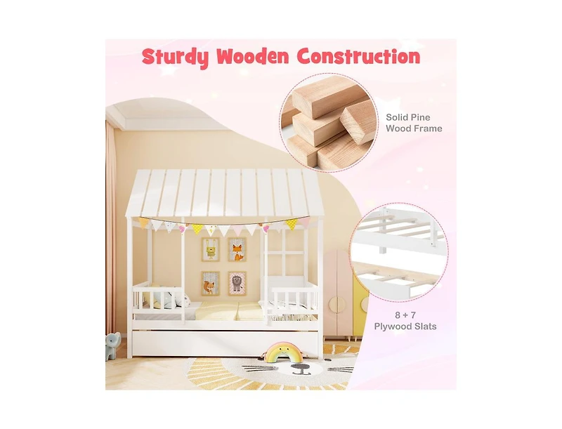 Slickblue Twin-Size Platform House Bed with Trundle and Window