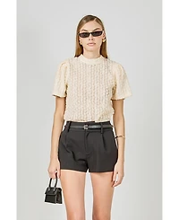 endless rose Women's Textured Mock Neck Top