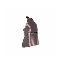 Pre-Owned Burberry Women's Metallic Purple Silk Blend Stud Embellished Halter Neck Top