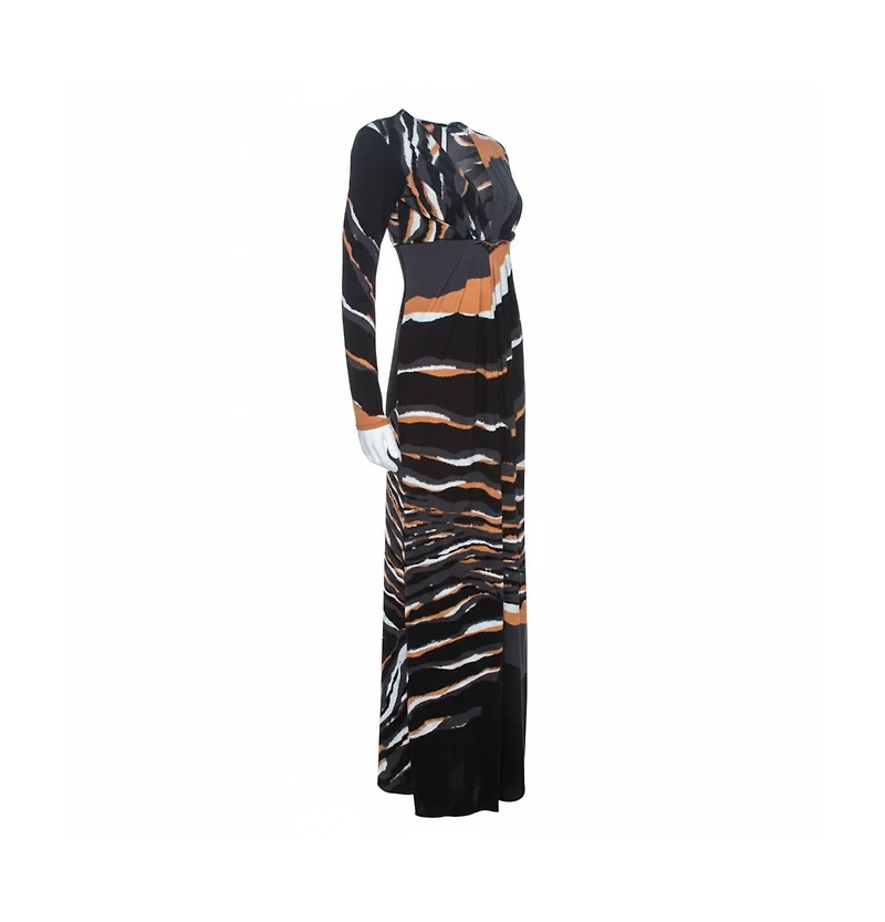 Pre-Owned Roberto Cavalli Women's Multicolor Stretch Jersey Draped V Neck Maxi Dress