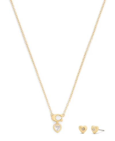 Coach Cubic Zirconia Signature C Heart Boxed Jewelry Set