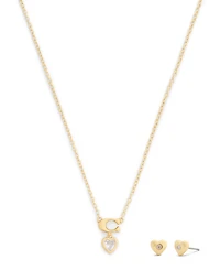 Coach Cubic Zirconia Signature C Heart Boxed Jewelry Set