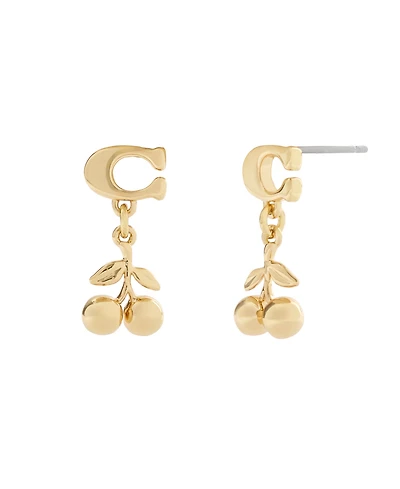 Coach Gold Signature C Cherry Drop Earrings