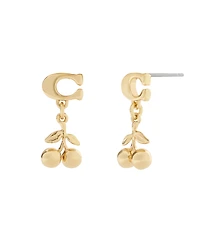 Coach Gold Signature C Cherry Drop Earrings