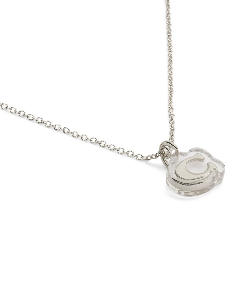 Coach Rhodium Signature C Lucite Pendant Necklace
