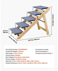 Cozito -Step Wooden Pet Stairs for Bed, Sofa, or Car, Foldable Flat Design