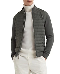 Reiss Men's Hybrid Quilt and Interlock Zip Jacket