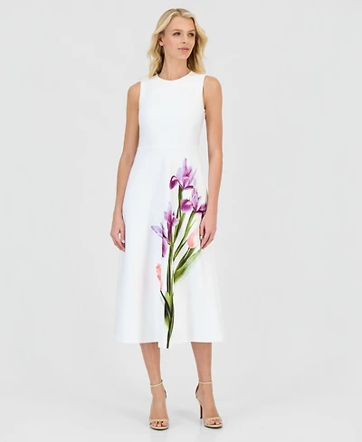 Anne Klein Petite Crew Neck Printed Midi Dress