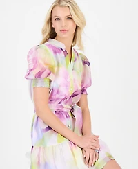 Anne Klein Women's Puff-Sleeve Floral-Print Shirtdress