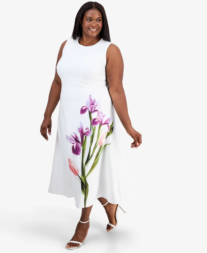 Anne Klein Plus Placed-Print Scuba Midi Dress