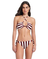 Red Carter Womens Crossing Paths Bikini Top W Accent Straps Tie Side Bottom With O Rings