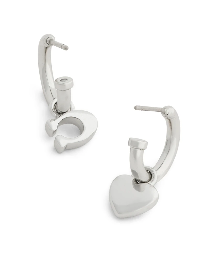 Coach Black Signature C Heart Mismatch Earrings