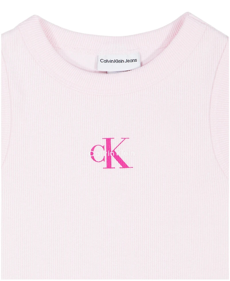 Calvin Klein Baby Girls' Shirred Bodysuit & Flared Denim Skirt