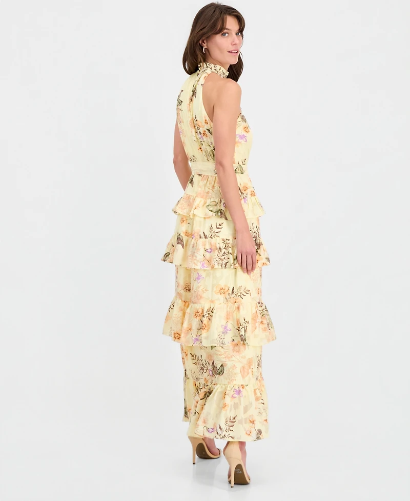 Anne Klein Women's Floral Print Halter Neck Sleeveless Maxi Dress