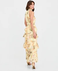 Anne Klein Women's Floral Print Halter Neck Sleeveless Maxi Dress