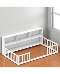 Slickblue Kids Twin Floor Bed with Bookcase and Montessori Design