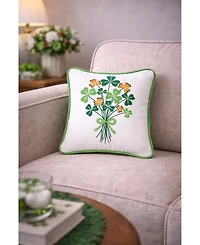 10" x 10" St. Patrick's Day Shamrock Bouquet Embroidered Small/Petite Cotton Accent Throw Pillow