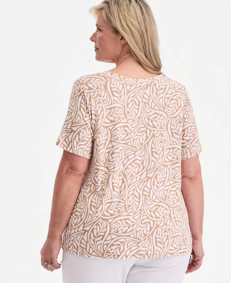 Jm Collection Plus Printed Grommet Knit V-neck Top, Macy's Exclusive