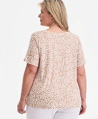 Jm Collection Plus Printed Grommet Knit V-neck Top, Macy's Exclusive
