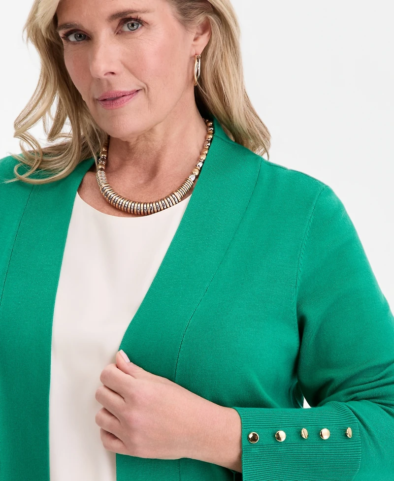 Jm Collection Plus Open-Front Long-Sleeve Cardigan
