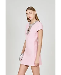 endless rose Women's Jewel Trim Neck Mini Dress