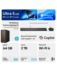 Hp OmniDesk Premium Tower Desktop Intel Core Ultra 8GB Ram Intel Graphics 512GB Ssd Storage Windows 11 Home