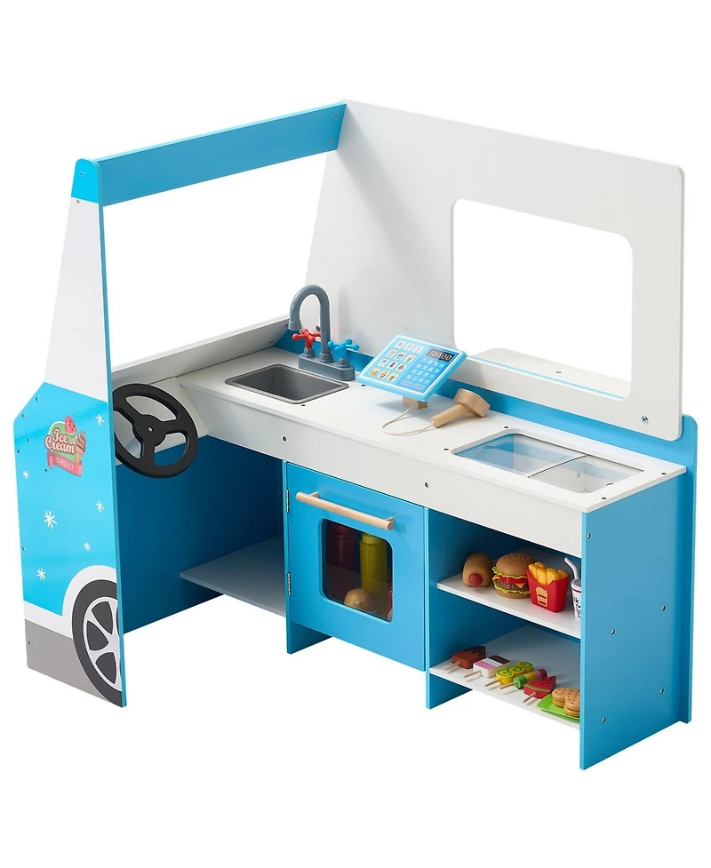 Sugift Wooden Ice Cream Truck with Chalkboard & Steering Wheel