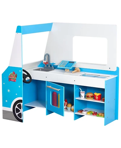 Sugift Wooden Ice Cream Truck with Chalkboard & Steering Wheel
