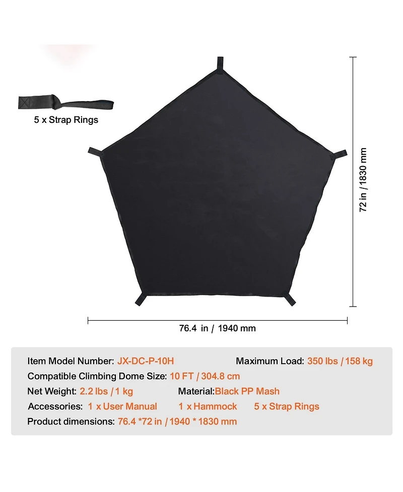 Sugift Hammock for 10FT Dome Climber Outdoor Gym Accessory