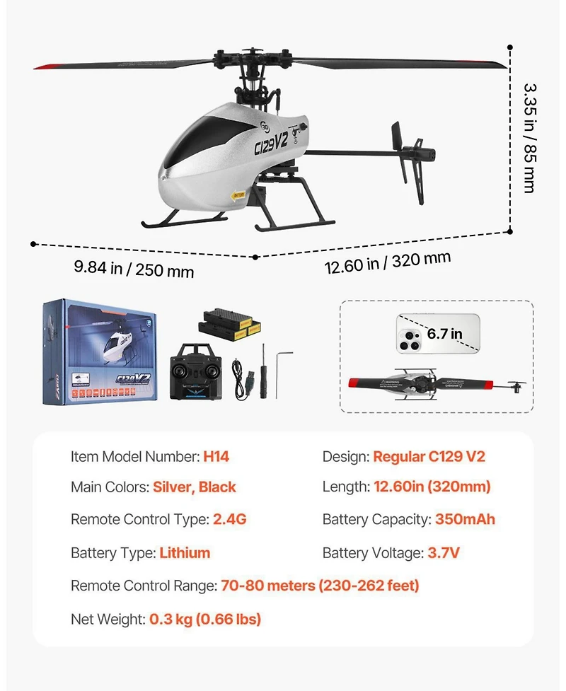 Sugift Single Propeller Rc Helicopter with 39 Min Flight Time