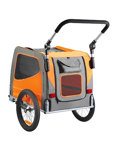 Dog Bike Trailer 2-in-1 Pet Stroller Carrier 66 Lb Capacity Orange Gray