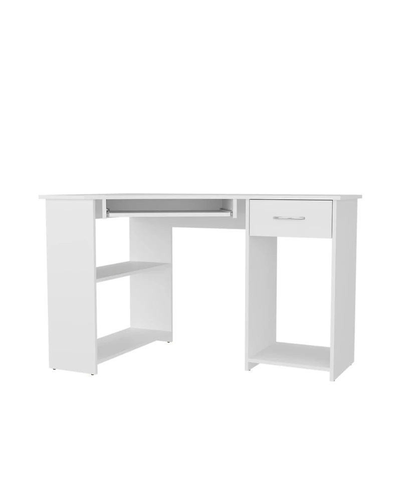 Fm Furniture Ekko Corner Computer Desk, L-Shaped Home Office Desk with Drawer, Shelves, and Cpu Space