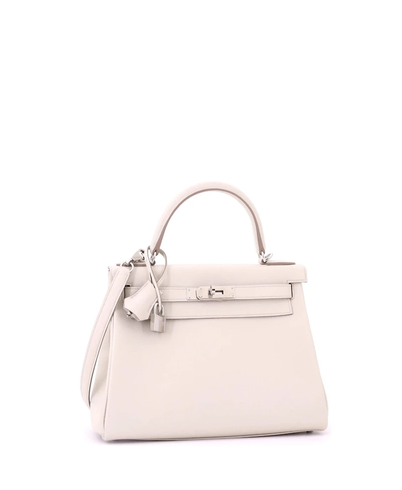 Pre-Owned HERMES Kelly 28 Handbag Light Evercolor with Palladium Hardware