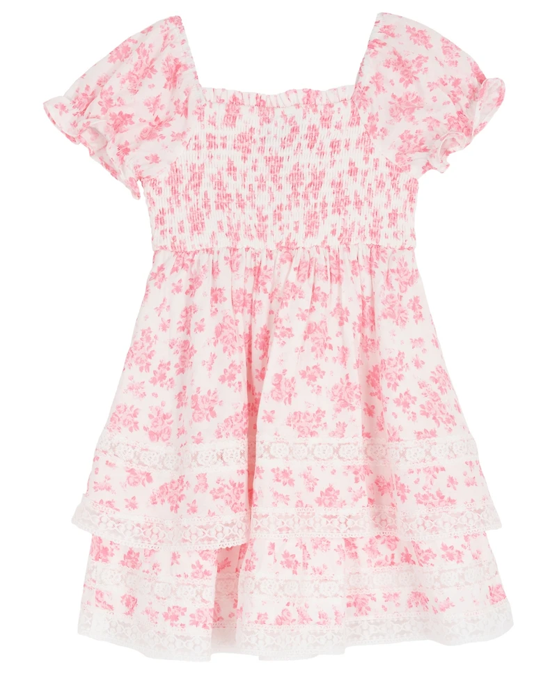 Rare Editions Girls' 2T-6X Printed Square Neck Smocked Dress with Sunglass